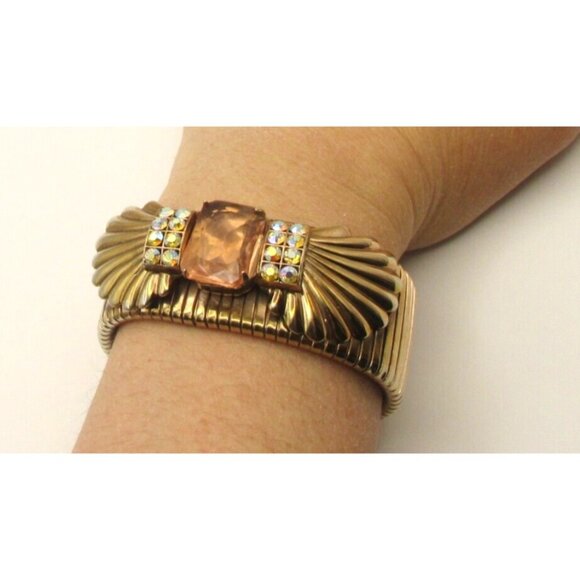 Kirks Folly Rosegoldtone Cobra Strech Shell Aurora Boreals Details Bracelet Rare - Picture 11 of 13